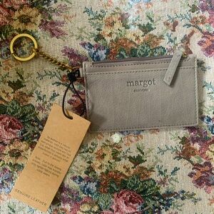 Margot New York - Kate Card Case w/Key Ring Zipper Compartment- Grey *brand new*